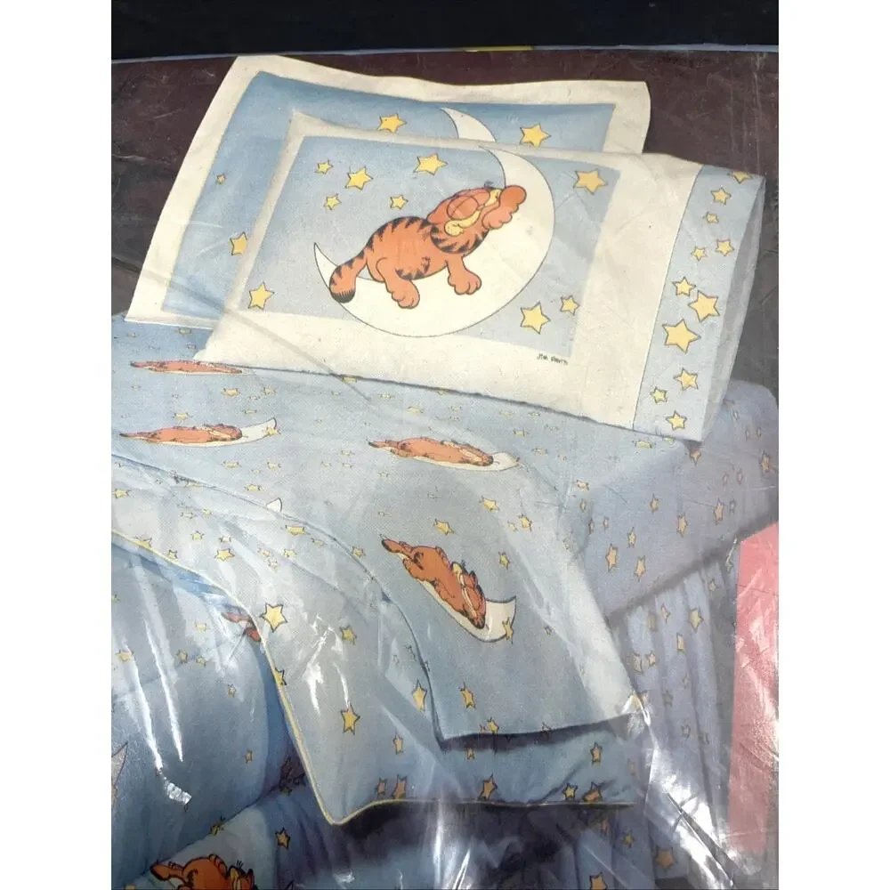 Vtg 1978 Garfield Twin Sheet Set – Moon & Stars Blue 3 Pc NIP New in Package